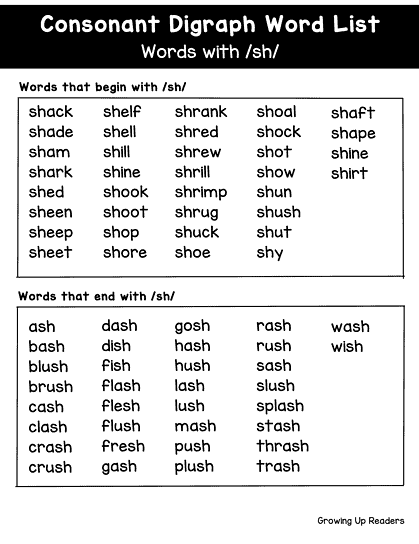 Common Consonant Digraph Word List Spelling Resources