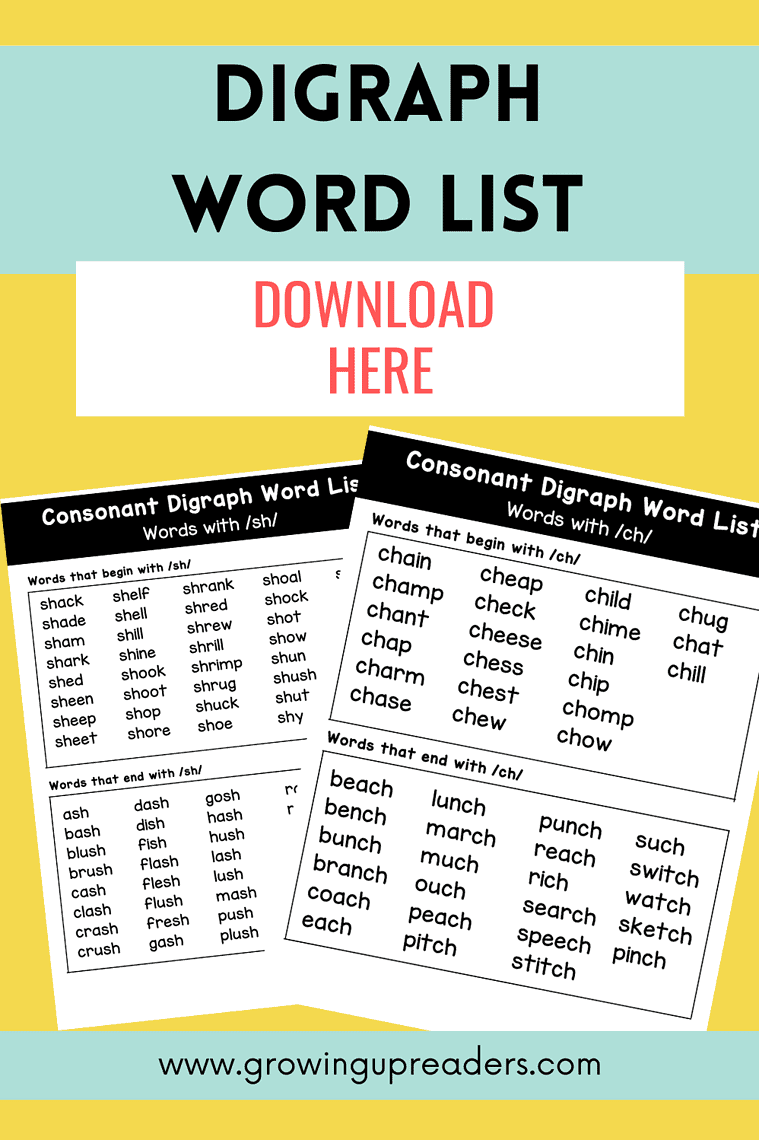 Common Consonant Digraph Word List Spelling Resources