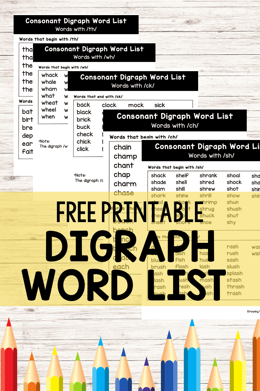 Common Consonant Digraph Word List Spelling Resources